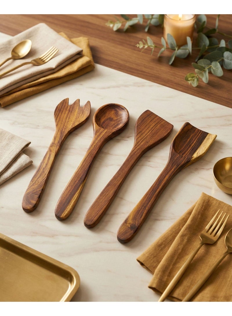 كذا هوم Casa Home طقم أدوات تقديم خشب طبيعي 4 قطع معالج بزيوت طبيعية آمنة للطعام - Image 2